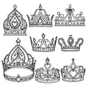 Prinzessinnliche Tiaras mit Herzmotiven: Ausmalbild für junge Schlossfrauen