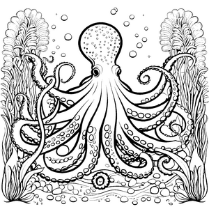 Prachtvoller Oktopus mit Korallen Bastelvorlage für kreative Meeresforscher