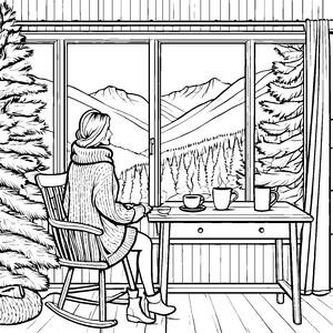 Gemütlicher Damenpullover am Fenster: Bastelvorlage für fröhliche Winterträumer