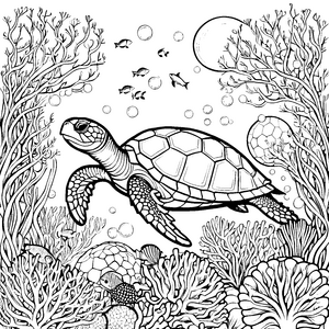 Majestätische Schildkröte im Korallenriff Bastelmotiv für mutige Meeresforscher
