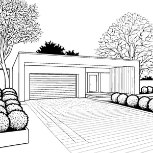 Moderne Garage mit Sektionaltor Ausmalvorlage für Architekturfreunde