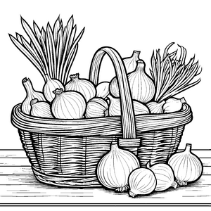 Rustikaler Zwiebelkorb mit Lauch Bastelvorlage für neugierige Gartenfreunde