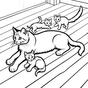 Liebevolle Katzenmama mit Kitten Bastelmotiv für kleine Fellfreunde
