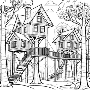 Abenteuerliches Baumhaus mit Brücke Bastelmotiv für mutige Waldforscher