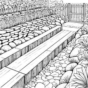 Rustikaler Graben mit Steinmauern Bastelmotiv für malfreudige Gartenfreunde