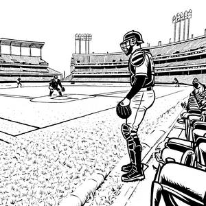 Dynamischer Baseballspieler im Stadion: Ausmalvorlage für Sportfans