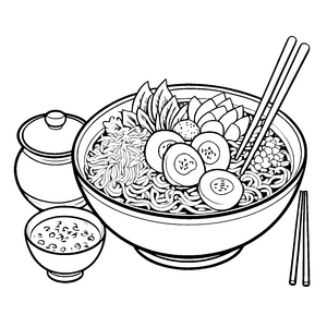 Schmackhaftes Ramen mit Eierscheiben Ausmalbild für kleine Foodies