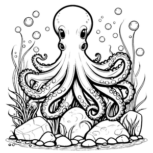 Großer Oktopus mit Blasen Ausmalbild für kreative Meeresforscher