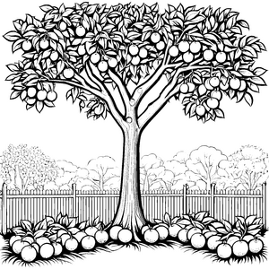 Fruchtreicher Orangenbaum mit Lattenzaun Bastelvorlage für mutige Gartenfreunde