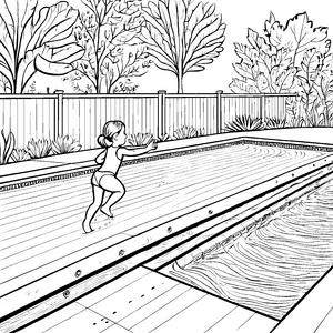 Mutiges Mädchen auf dem Sprungbrett Ausmalvorlage für Wasserfreunde