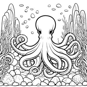 Großer Oktopus bei Korallen Bastelmotiv für Wasserforscher