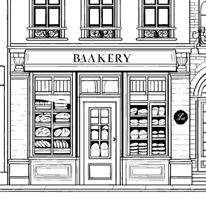 Städtische Bäckerei mit Gebäck Malbild für fröhliche Brotefreunde