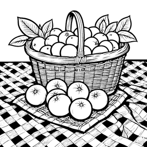 Fülliger Korb mit Orangen Bastelmotiv für kleine Obstfreunde