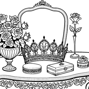 Prunkvolle Tiara mit Rosen Ausmalvorlage für malfreudige Prinzessinnen