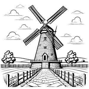 Majestätische Windmühle mit Weg Bastelvorlage für neugierige Landbesitzer