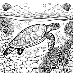 Majestätische Schildkröte am Korallenriff Malbild für verträumte Wasserforscher