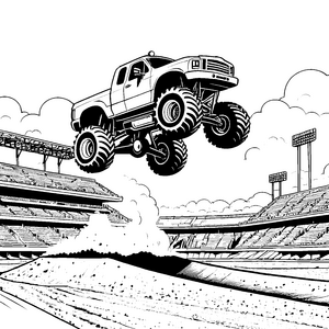 Spektakulärer Monstertruck im Sprung Malbild für Rennsportfans