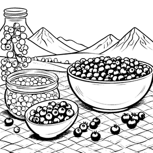Frische Heidelbeeren in Schalen Malbild für mutige Obstfreunde