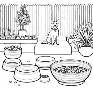 Verspielte Hundenäpfe im Garten Bastelvorlage für verträumte Gartenfreunde