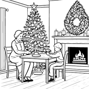 Herzliche Großeltern am Kamin Malvorlage für kreative Weihnachtsträumer