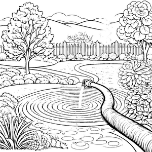 Spritziger Gartenschlauch am Teich Bastelmotiv für mutige Wasserfreunde