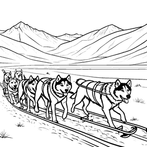 Stolze Schlittenhunde in den Bergen Malbild für Winterabenteuer
