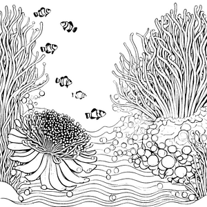 Bunte Clownfische bei Seeanemone Bastelmotiv für kleine Meeresbewohner