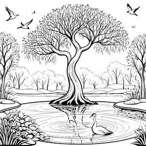 Magischer Baum mit Schwan Bastelmotiv für Wasserfreunde