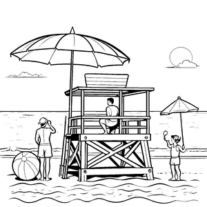 Wachsamer Rettungsschwimmer am Strandturm Bastelvorlage für junge Strandkinder
