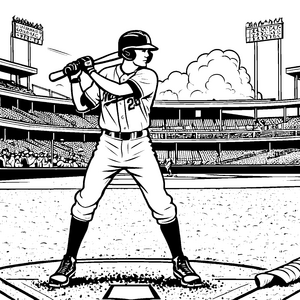 Dynamischer Baseballspieler am Schlag: Ausmalbild für Sportbegeisterte