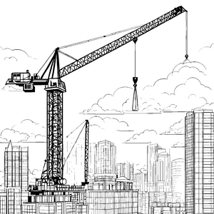 Große Baukräne auf der Baustelle in der Stadt Ausmalbild fuer kleine Entdecker