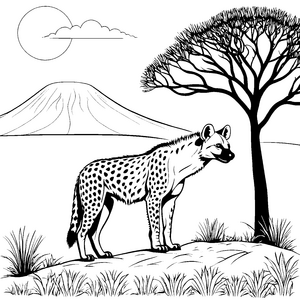 Mutige Hyäne am Vulkan Malbild für kleine Savannenfreunde