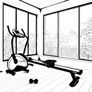 Modernes Rudergerät im Fitnessraum Ausmalvorlage für verträumte Sportbegeisterte