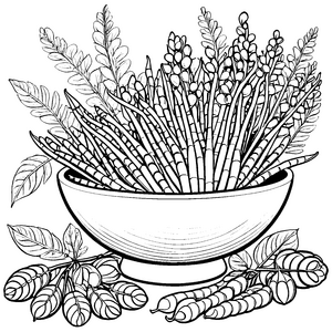 Füllige Moringa-Schoten in der Schale Ausmalvorlage für junge Pflanzenfreunde