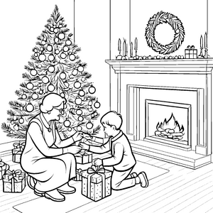 Herzliche Weihnachtsstimmung am Kamin: Bastelvorlage für „mutige Geschenkeöffner“