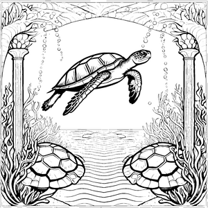 Mystische Schildkröte im Korallenriff Bastelvorlage für Meeresforscher
