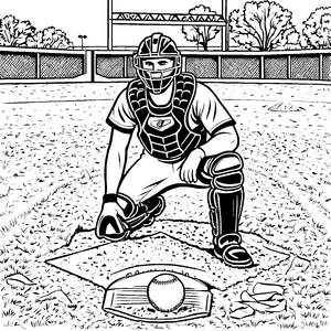 Mutiger Catcher am Home Plate Ausmalbild für Sportbegeisterte