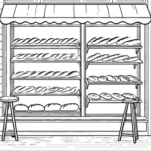 Frische Baguettes in der Bäckerei: Malvorlage für kreative Backfans