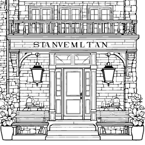 Rustikale Taverne mit Balkon Bastelmotiv für Gasthausträume