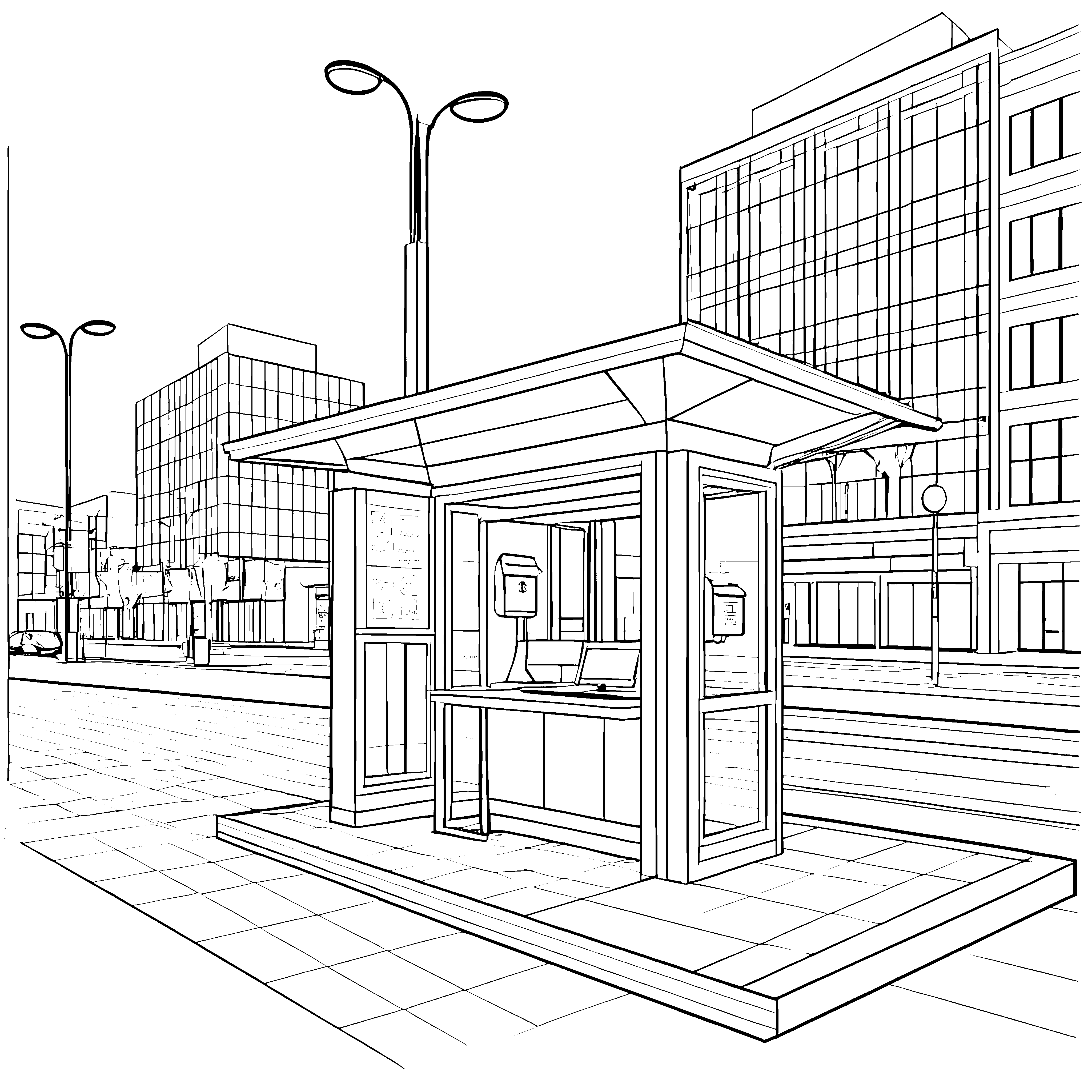 Städtischer Kiosk mit Tresen Bastelmotiv für mutige Stadtforscher