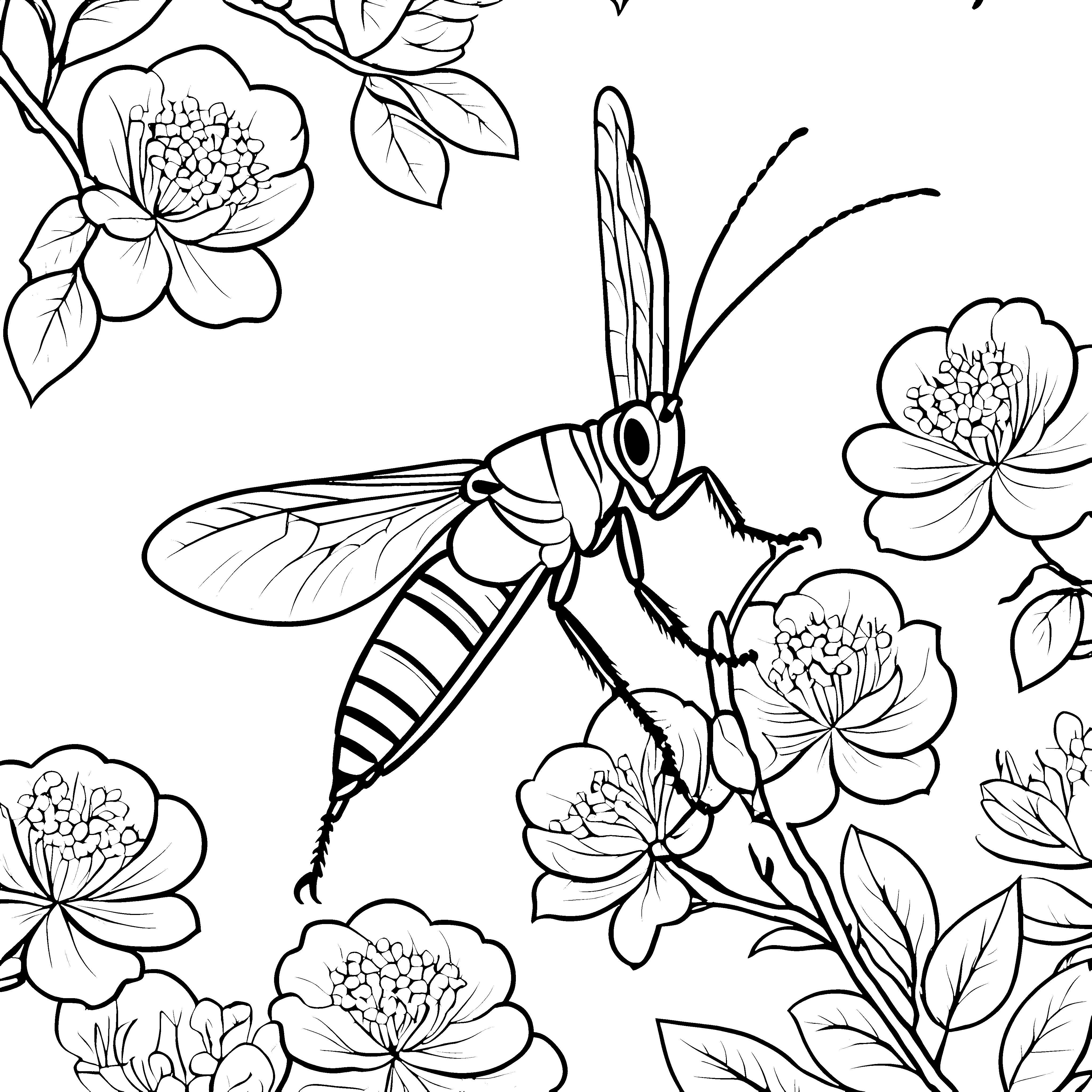Detailreiche Grille auf Blüten Bastelvorlage für Naturfreunde