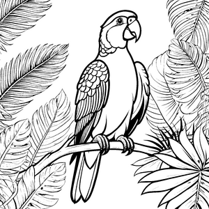 Farbenfroher Papagei zwischen Palmblättern Malbild für kleine Dschungelträumer