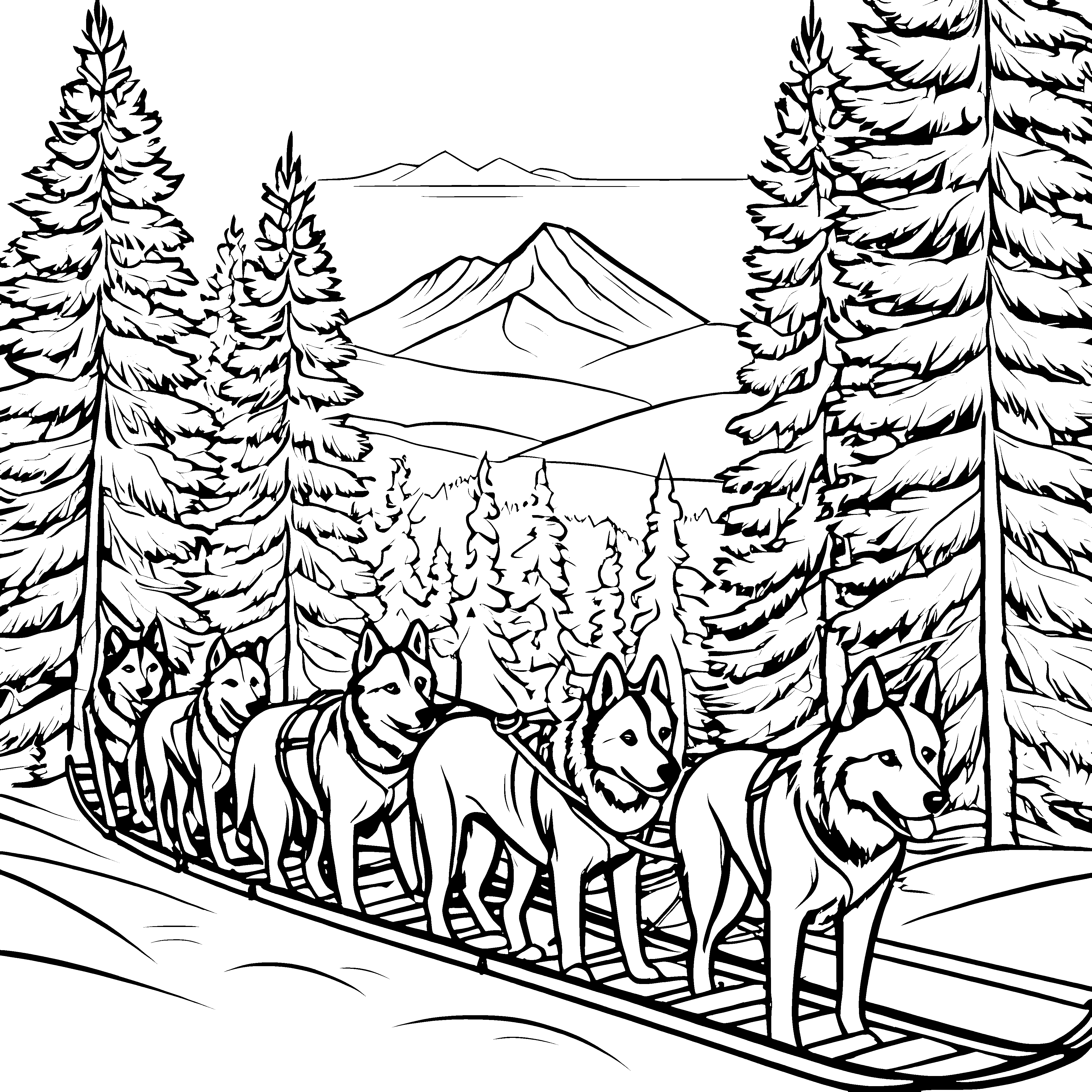Abenteuerliche Schlittenhunde im Schnee Bastelvorlage für fröhliche Winterfreunde