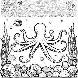 Prachtvoller Oktopus mit Muscheln Malvorlage für malfreudige Meeresbewunderer