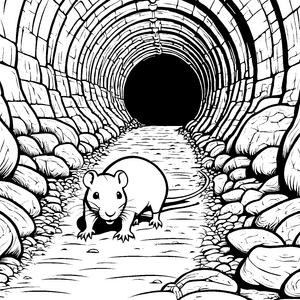 Mutige Nacktmulle im steinigen Tunnel Ausmalvorlage für malfreudige Höhlenforscher
