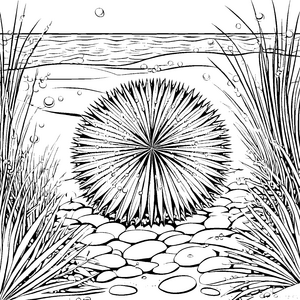 Stacheliger Seeigel im Seegras Ausmalbild für verträumte Wasserforscher