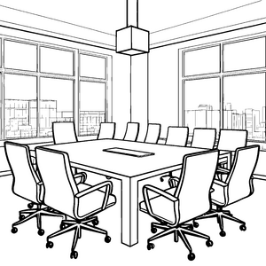 Moderner Konferenztisch mit Bürostühlen: Ausmalvorlage für mutige Büroplaner