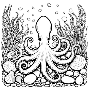 Majestätischer Oktopus mit Muscheln Bastelvorlage für fröhliche Meeresforscher