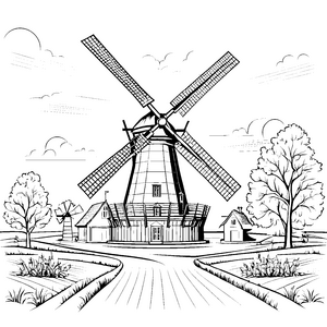 雄壮es Windmühlen-Dorf mit Häusern Bastelvorlage für kreative Landwirte