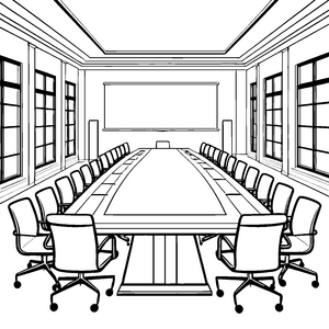 Moderner Konferenztisch mit Bürostühlen, Bastelmotiv für malfreudige Bürohelfer